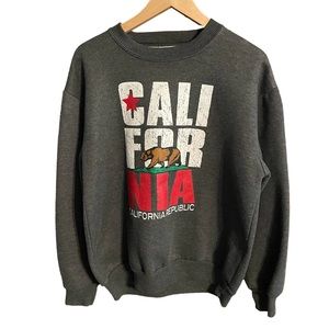 Vintage Hill Sweatshirt Mens M Gray California Bear Spellout Long Sleeve